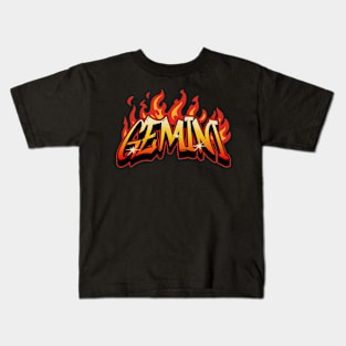 Gemini Zodiac Retro Flames Birthday Kids T-Shirt